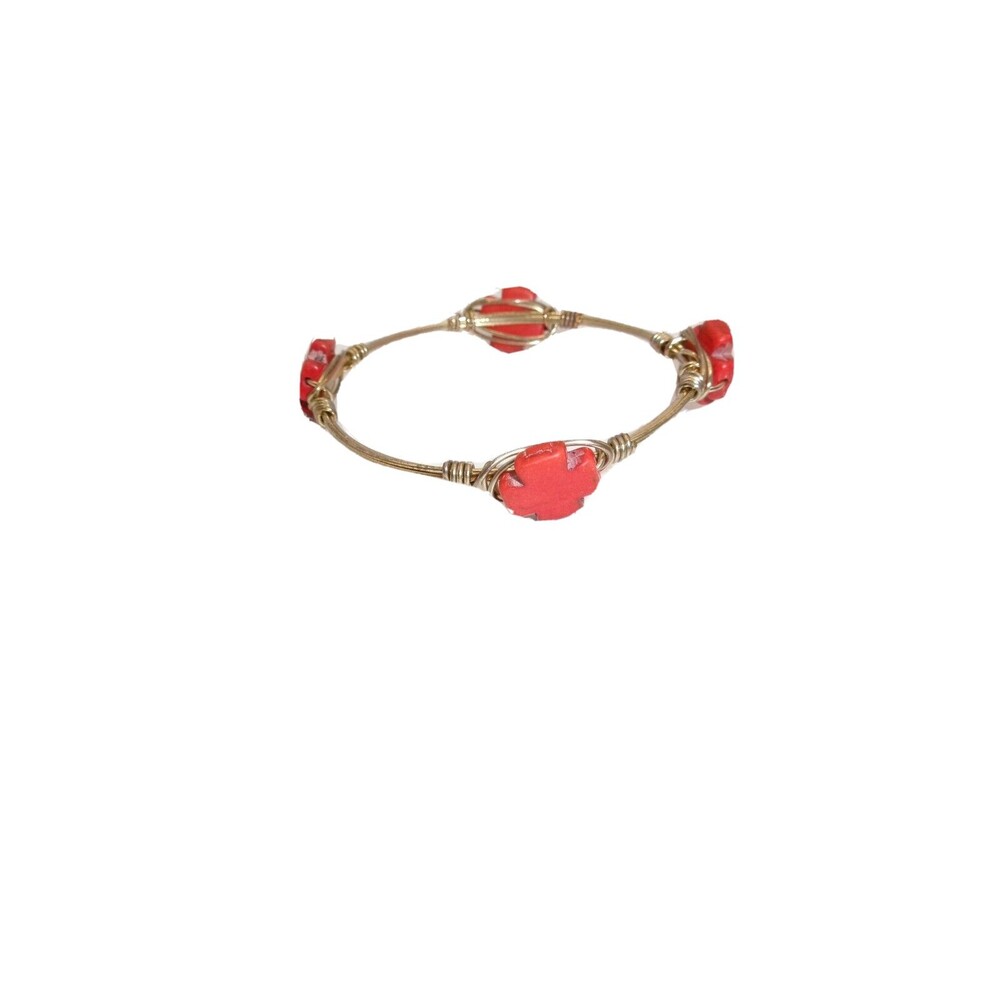 Red Maltese Cross Bourbon & Bowties Artisan Wired Gemstone Bracelet Unsigned